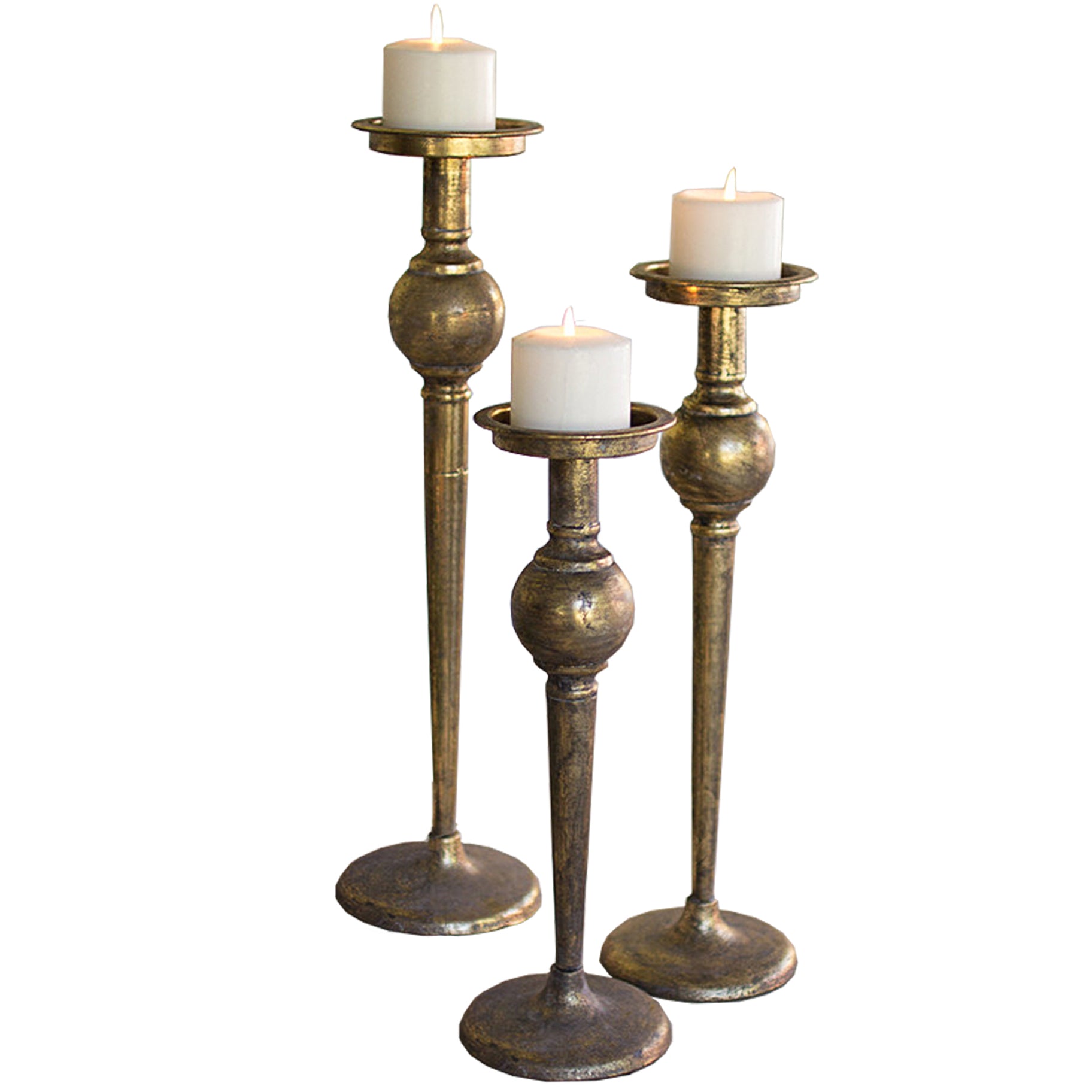 Antique Brass Finish Candle Stands - Set of 3
