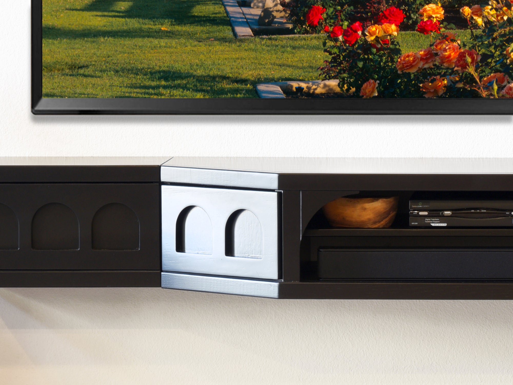 Modern Floating TV Stand Wall Mount Entertainment Center - Santa Barbara - Black