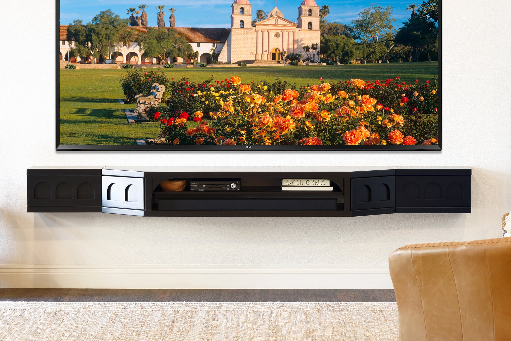 Modern Floating TV Stand Wall Mount Entertainment Center - Santa Barbara - Black