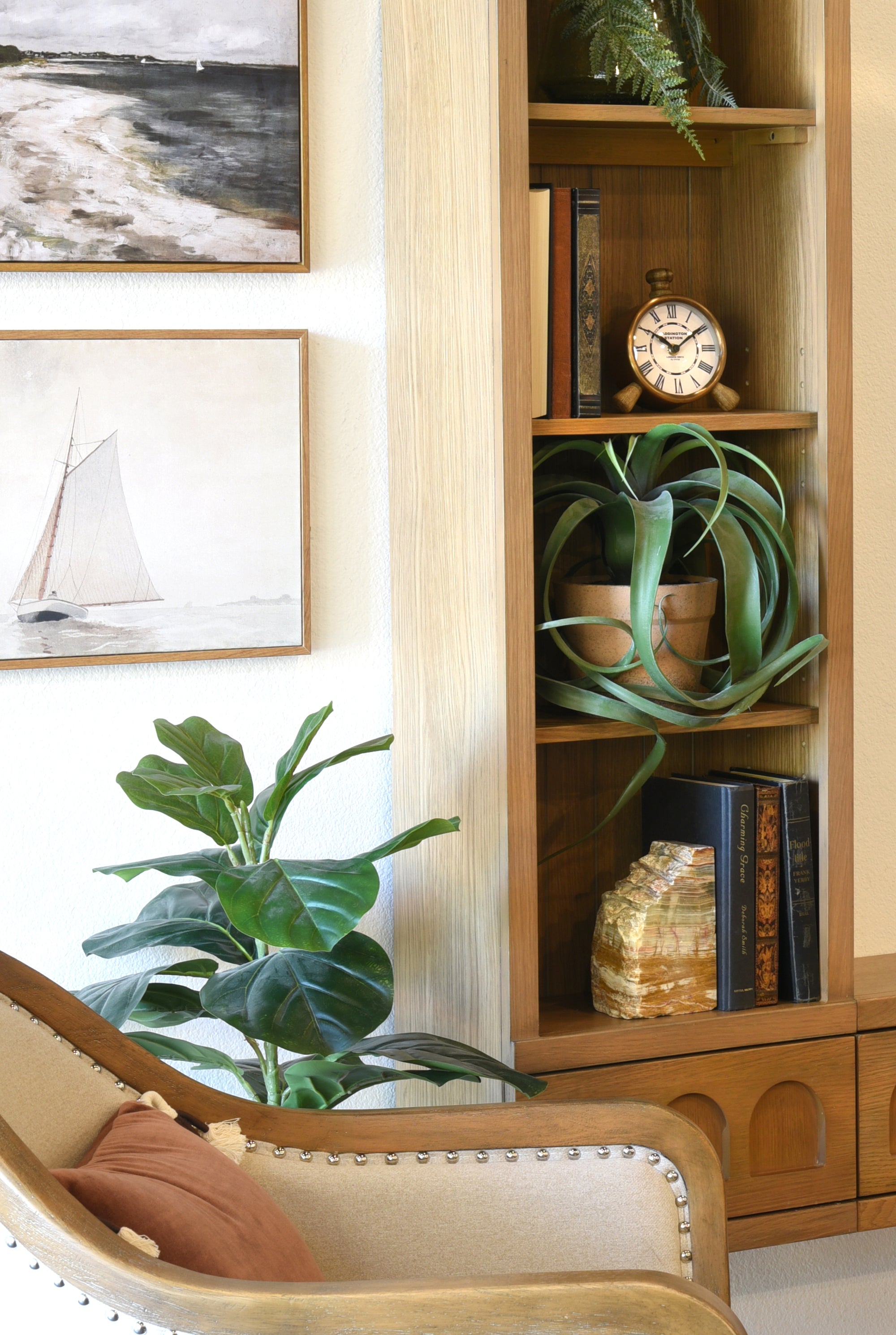 Floating TV Stand Natural Light Oak Arched Wall Mount Entertainment Center For Up To 65" Screens - Santa Barbara - Wheat