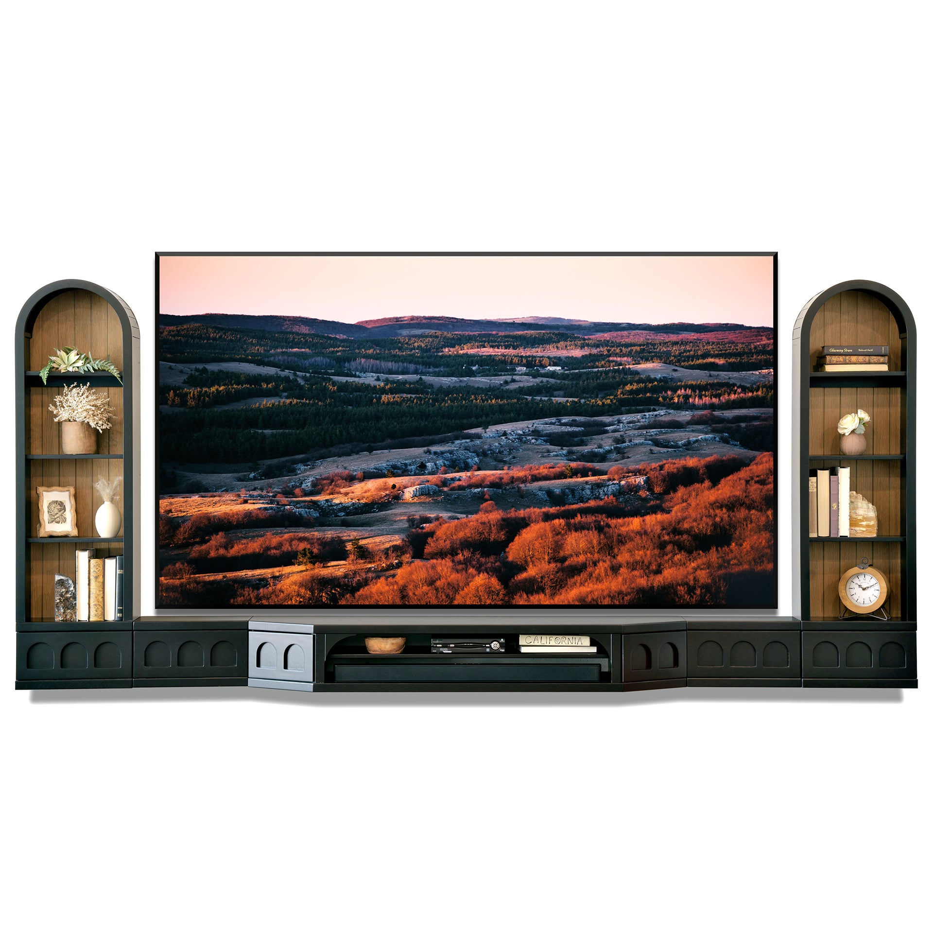 Arched Floating TV Stand Curved Wall Mount Entertainment Center For Up To 100" Screens - Santa Barbara - Black