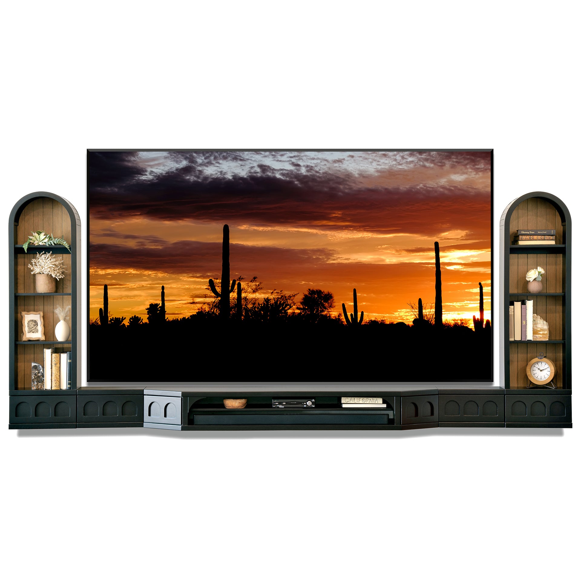 Arched Floating TV Stand Entertainment Center For Up To 110" Screens - Santa Barbara - Black