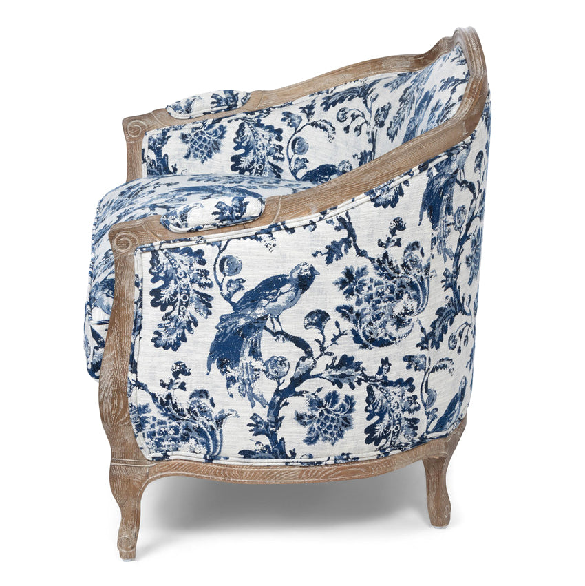 French Country Cottage Blue Bird Toile Settee Chair