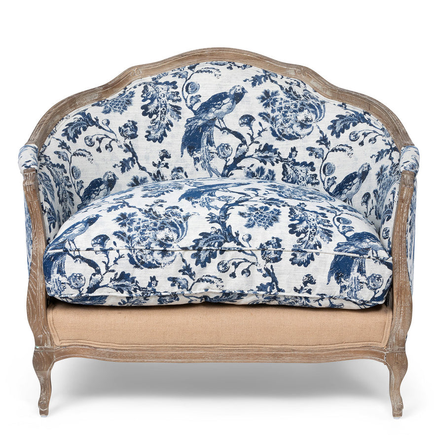 French Country Cottage Blue Bird Toile Settee Chair