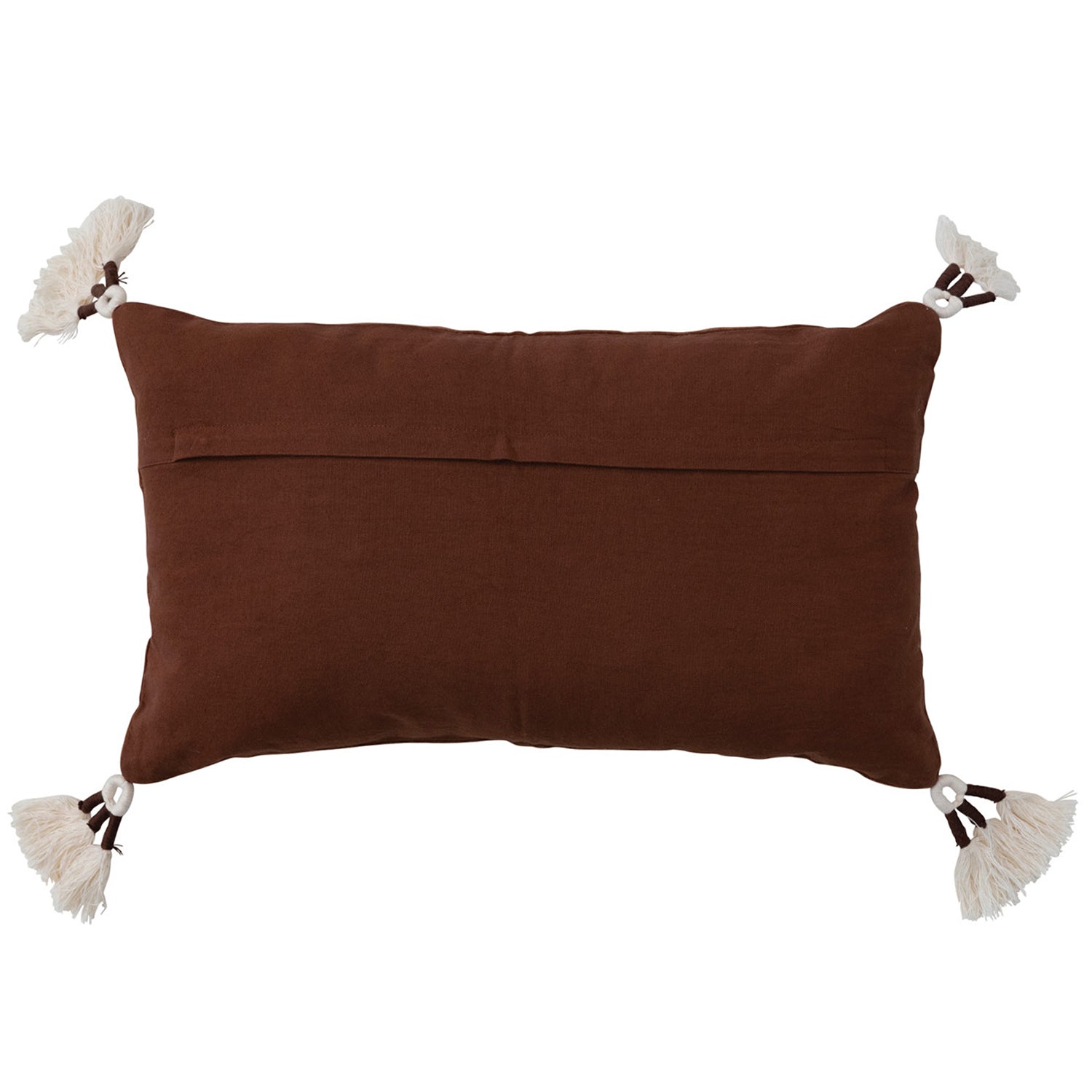 Brown Velvet Cotton Lumbar Pillow With Tassels