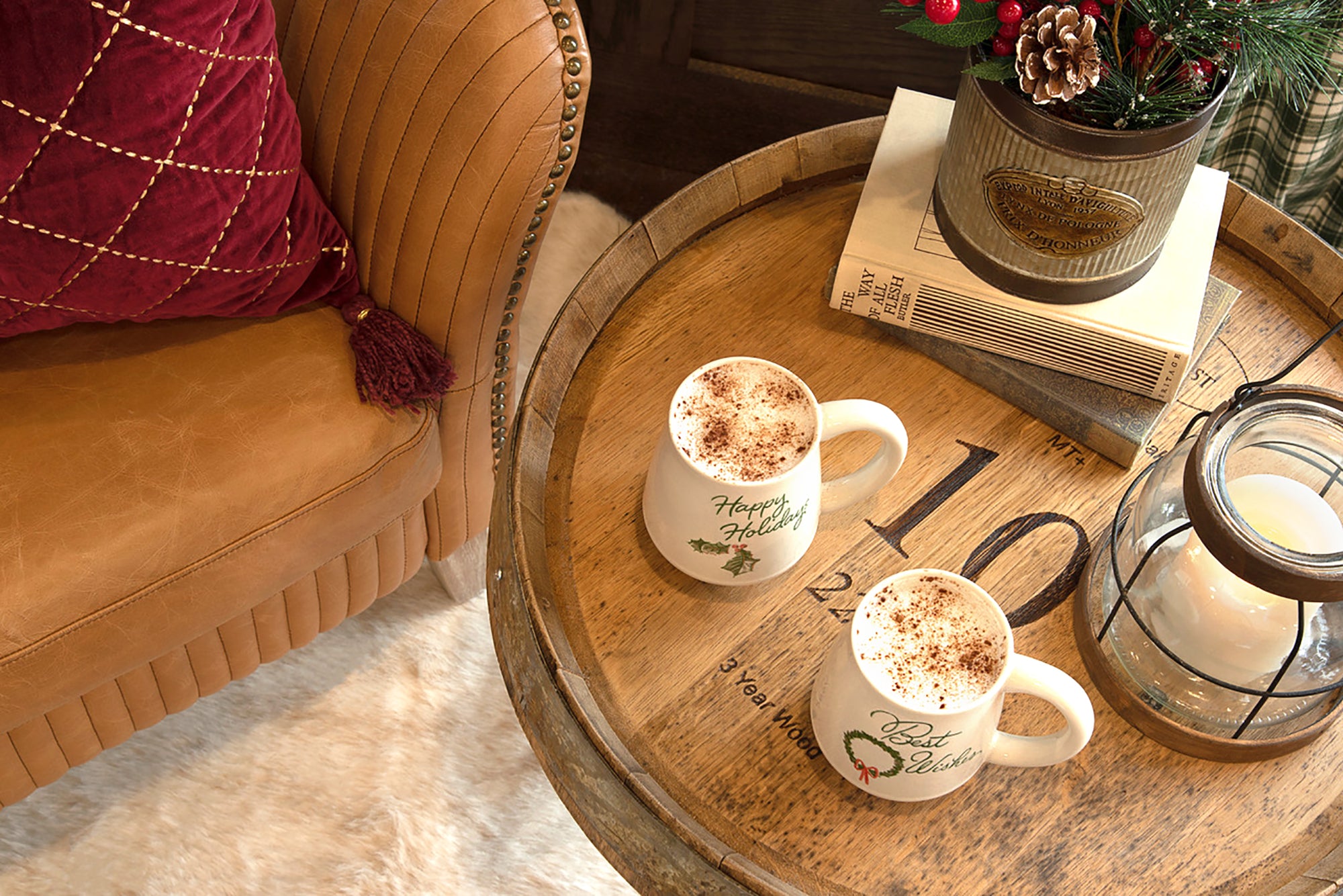 Christmas Winter Greeting Coffee Mugs Holiday Stoneware - Set of 4