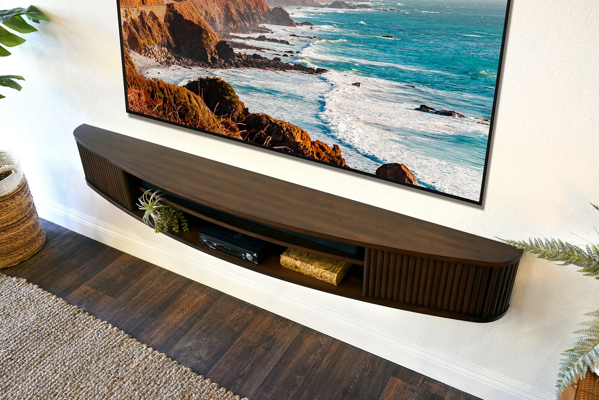 Floating TV Stand Curved Wall Mount 72" Console - Arc - Russet Brown