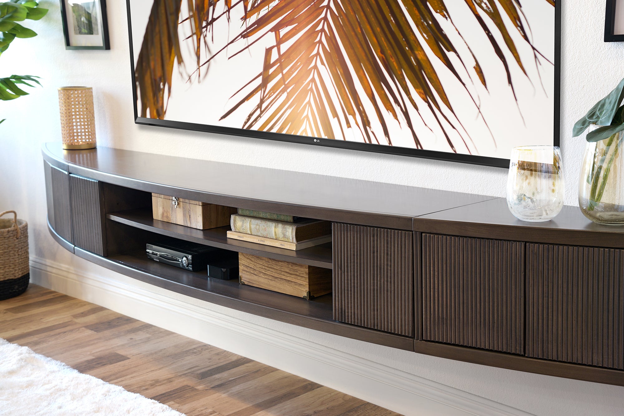 Gray Floating TV Stand Curved Wall Mount Entertainment Center - Arc - Greystone