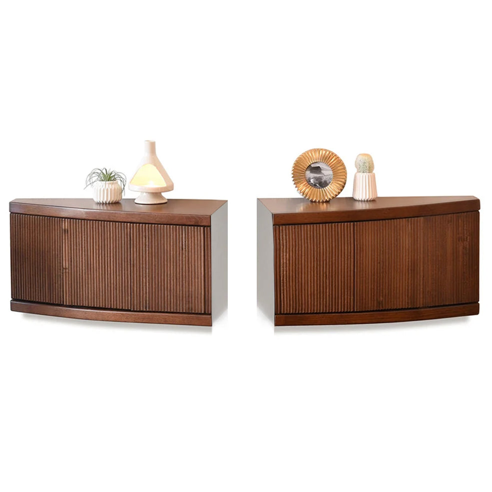 Pair of Slim Curved Floating End Tables Wall Mount Nightstands - Arc - Mocha - OB