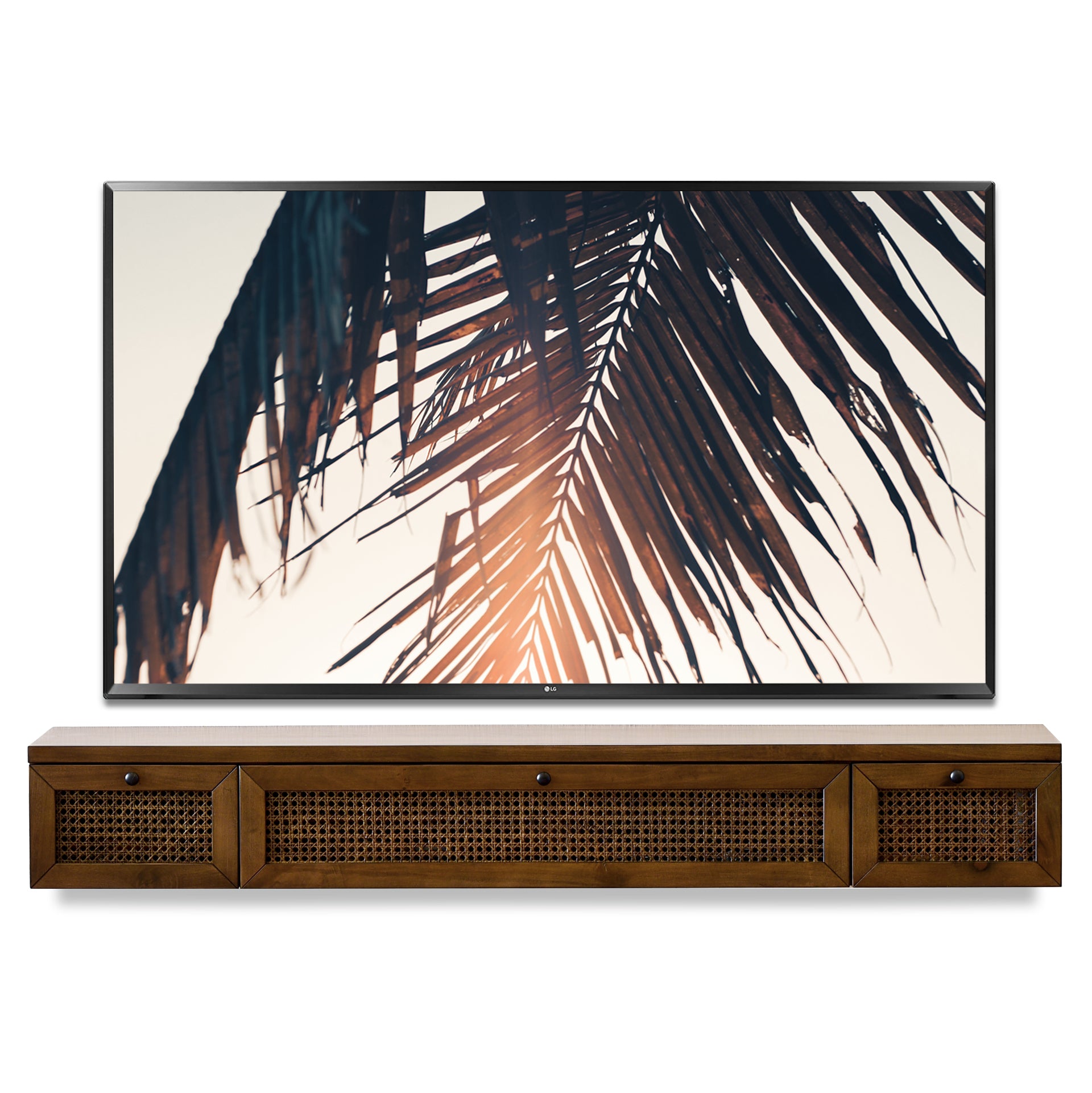 Floating TV Stand - Cane Wall Mount Entertainment Center Console - Sugar Cane - Spice