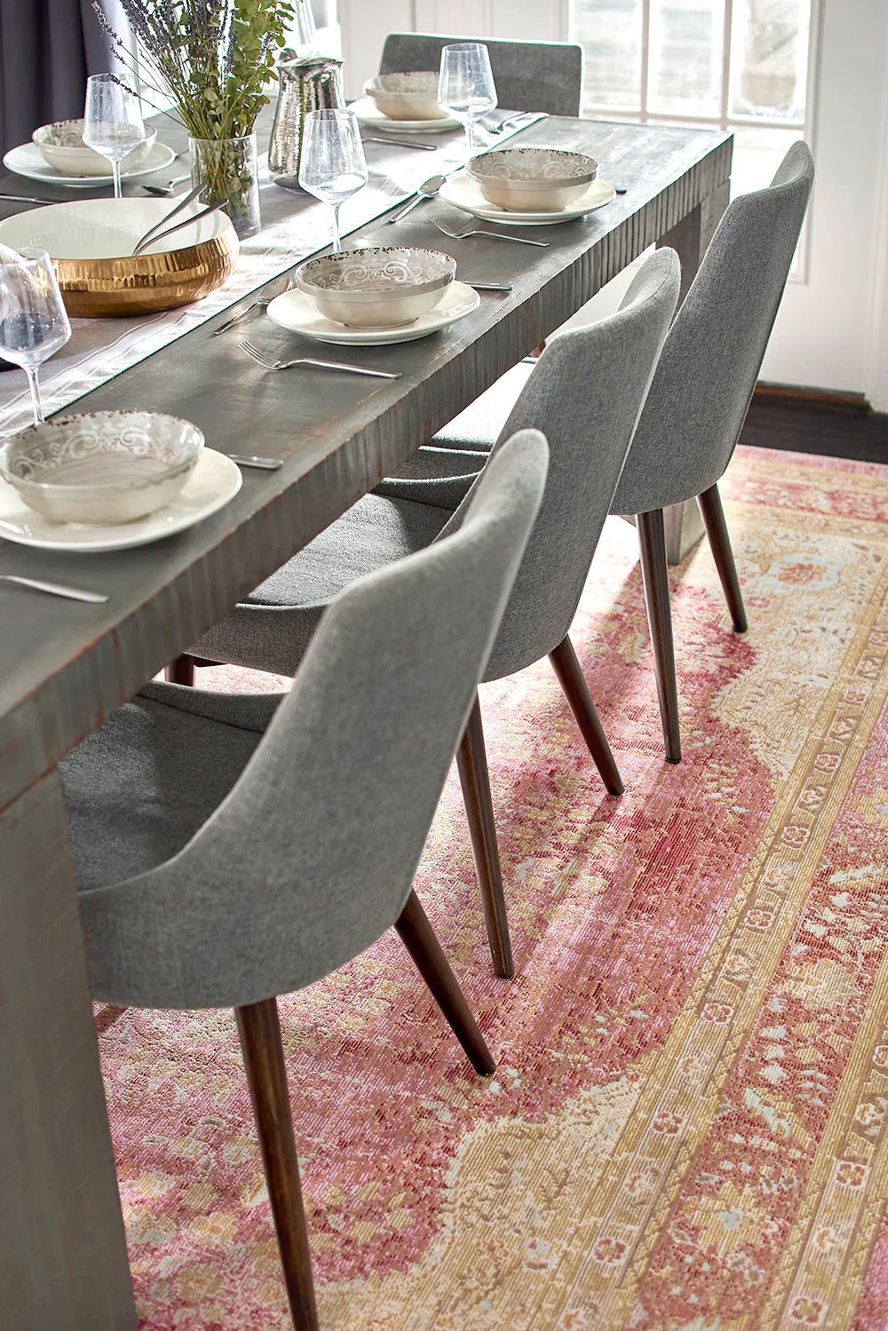 Vintage Style Faded Pink Area Rug