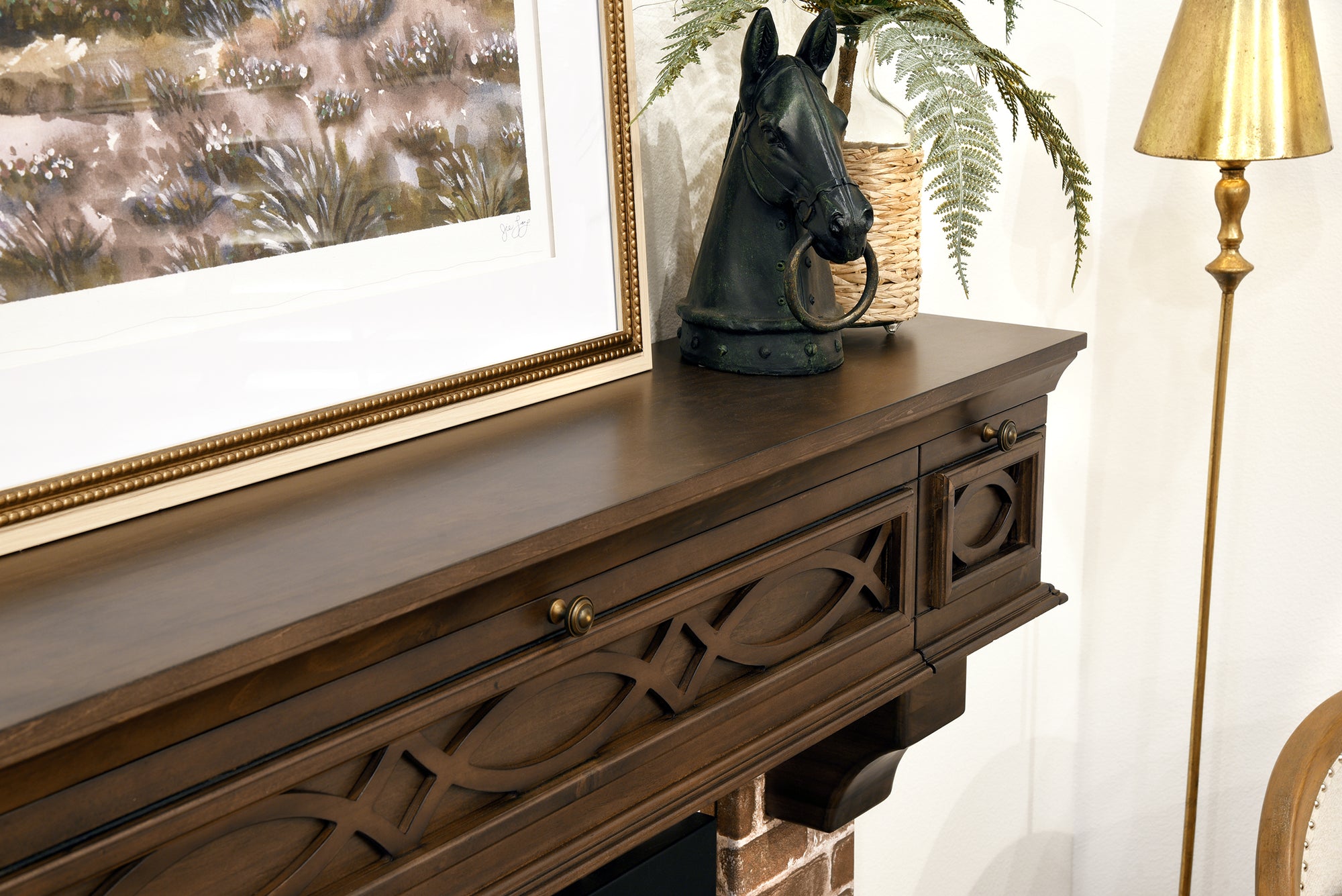 60" Handcrafted Fireplace Mantel With A/V Hidden Storage Floating TV Stand - Galilee - Espresso