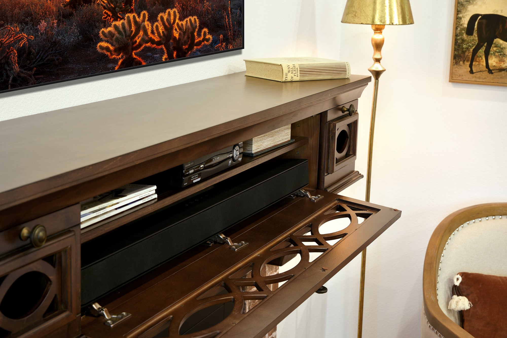 60" Handcrafted Fireplace Mantel With A/V Hidden Storage Floating TV Stand - Galilee - Espresso