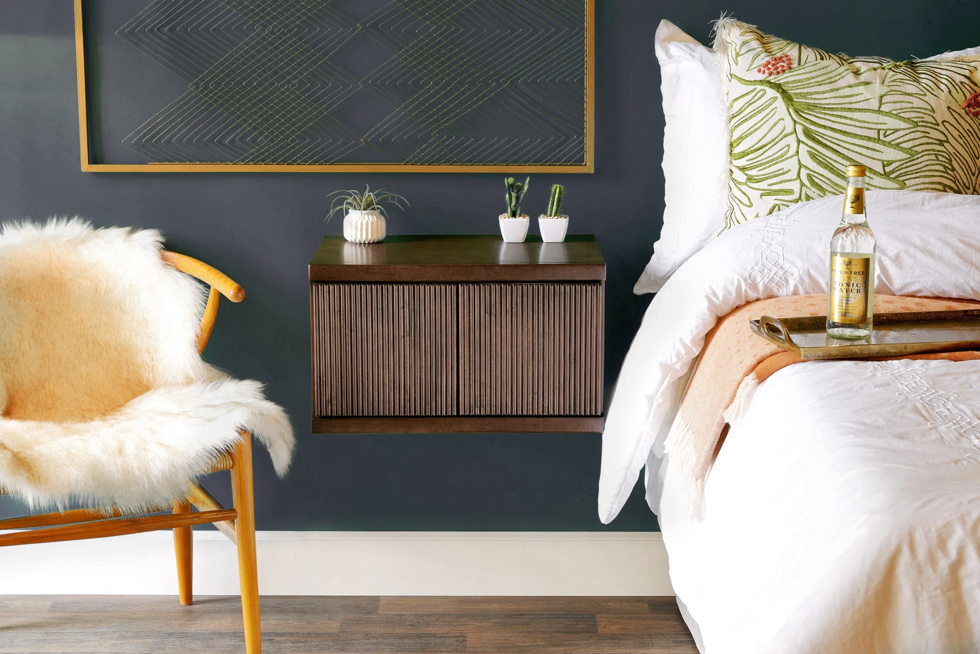 Floating Wall Mount Nightstand Set - Curve - Espresso