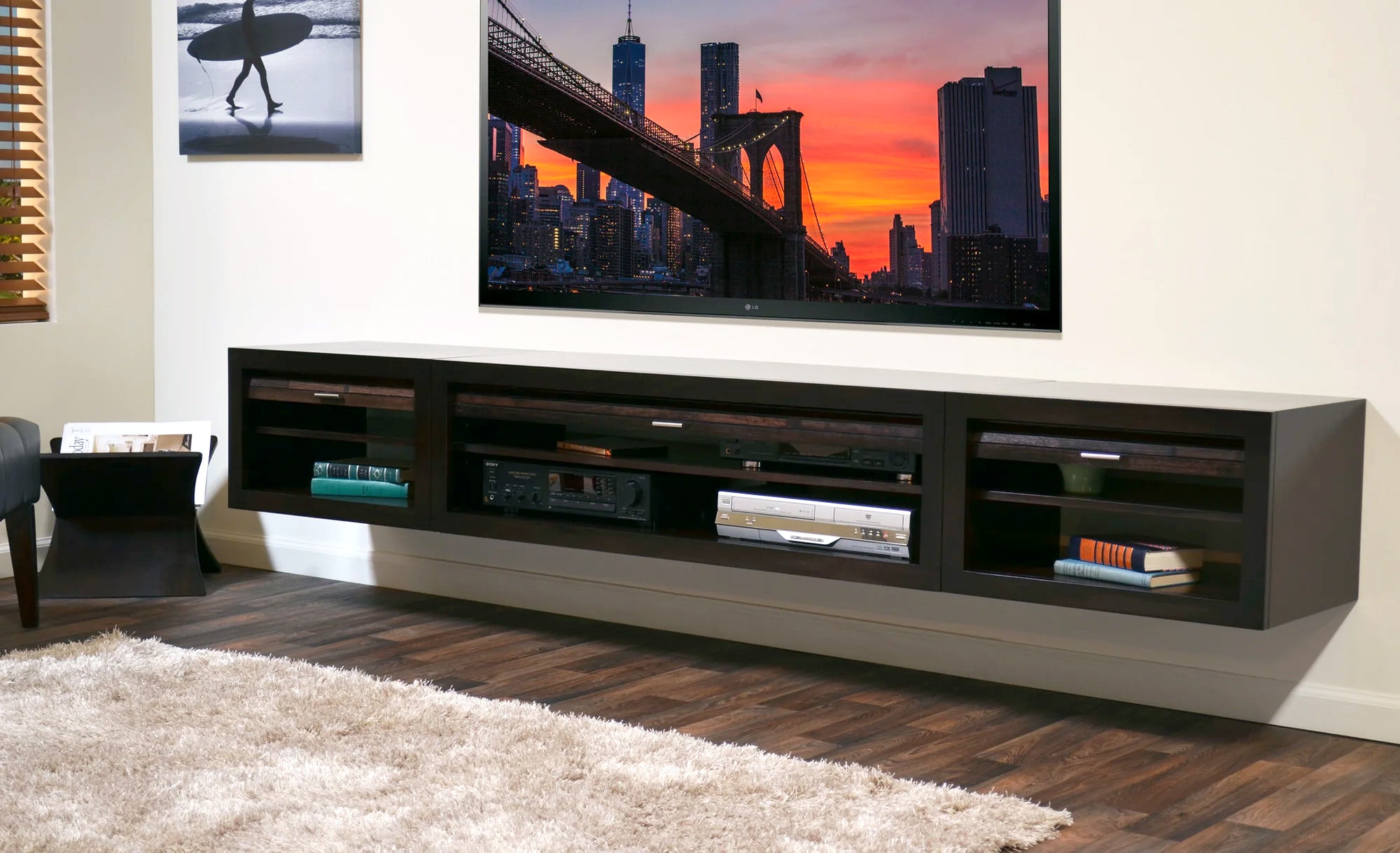 Floating TV Stand Modern Floating Entertainment Center - ECO GEO Collection - Espresso