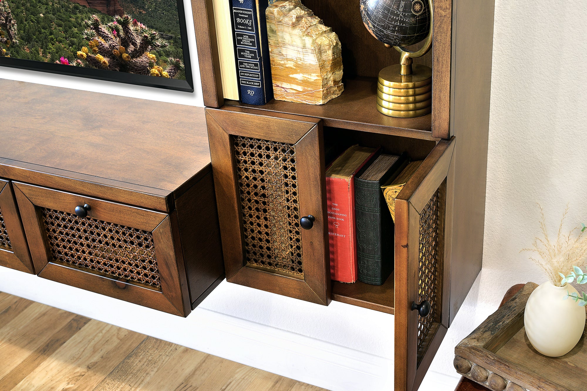 Modern All Wood Wall Mount Entertainment Center Floating TV Stand  - Sugar Cane - Spice