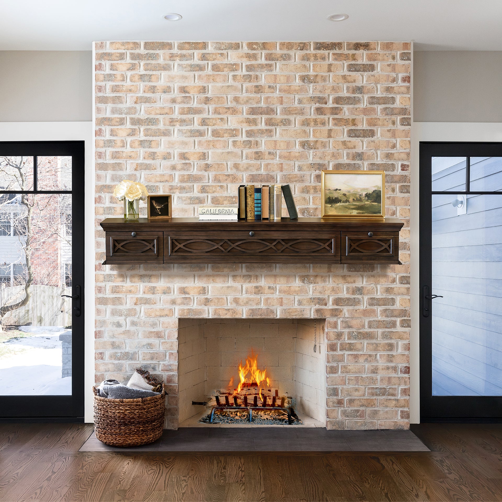 Traditional Handcrafted 72" Floating TV Stand Media Fireplace Mantel Console - Galilee - Espresso