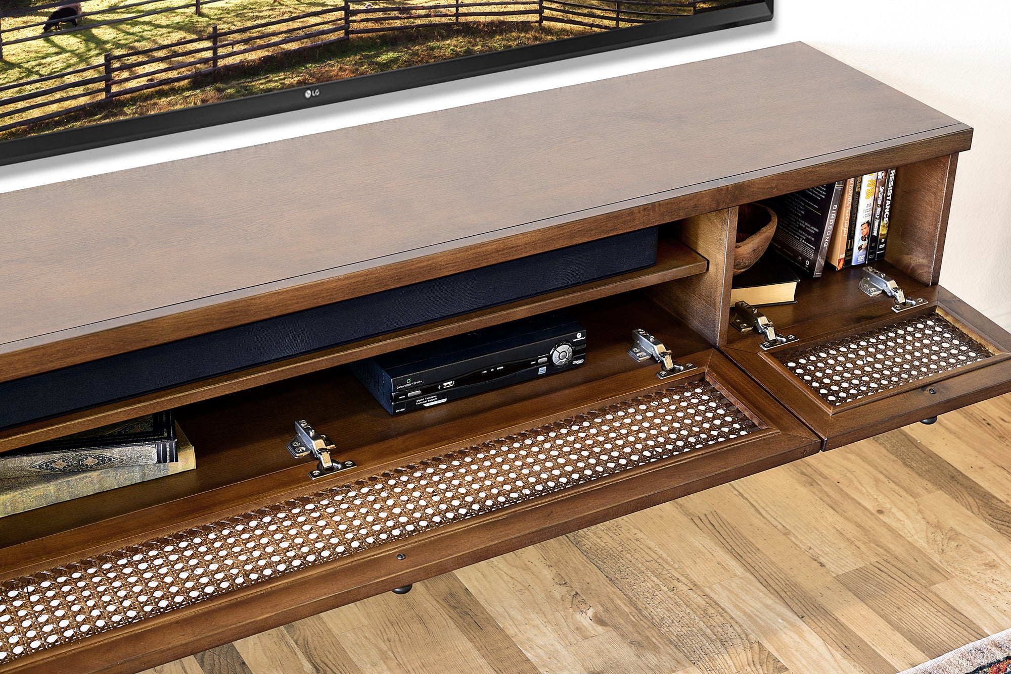 Floating TV Stand - Cane Wall Mount Entertainment Center Console - Sugar Cane - Spice