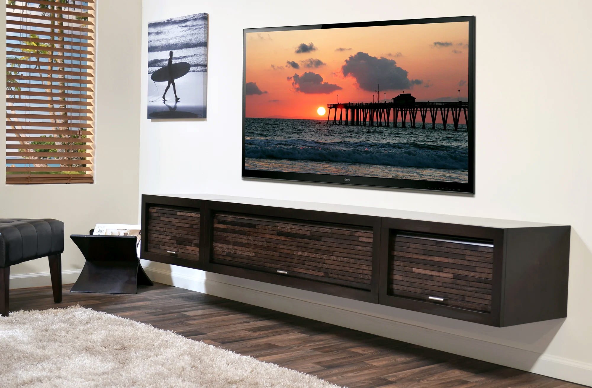 Floating TV Stand - Woodwaves - Modern Floating Entertainment Center - ECO GEO Collection - Espresso