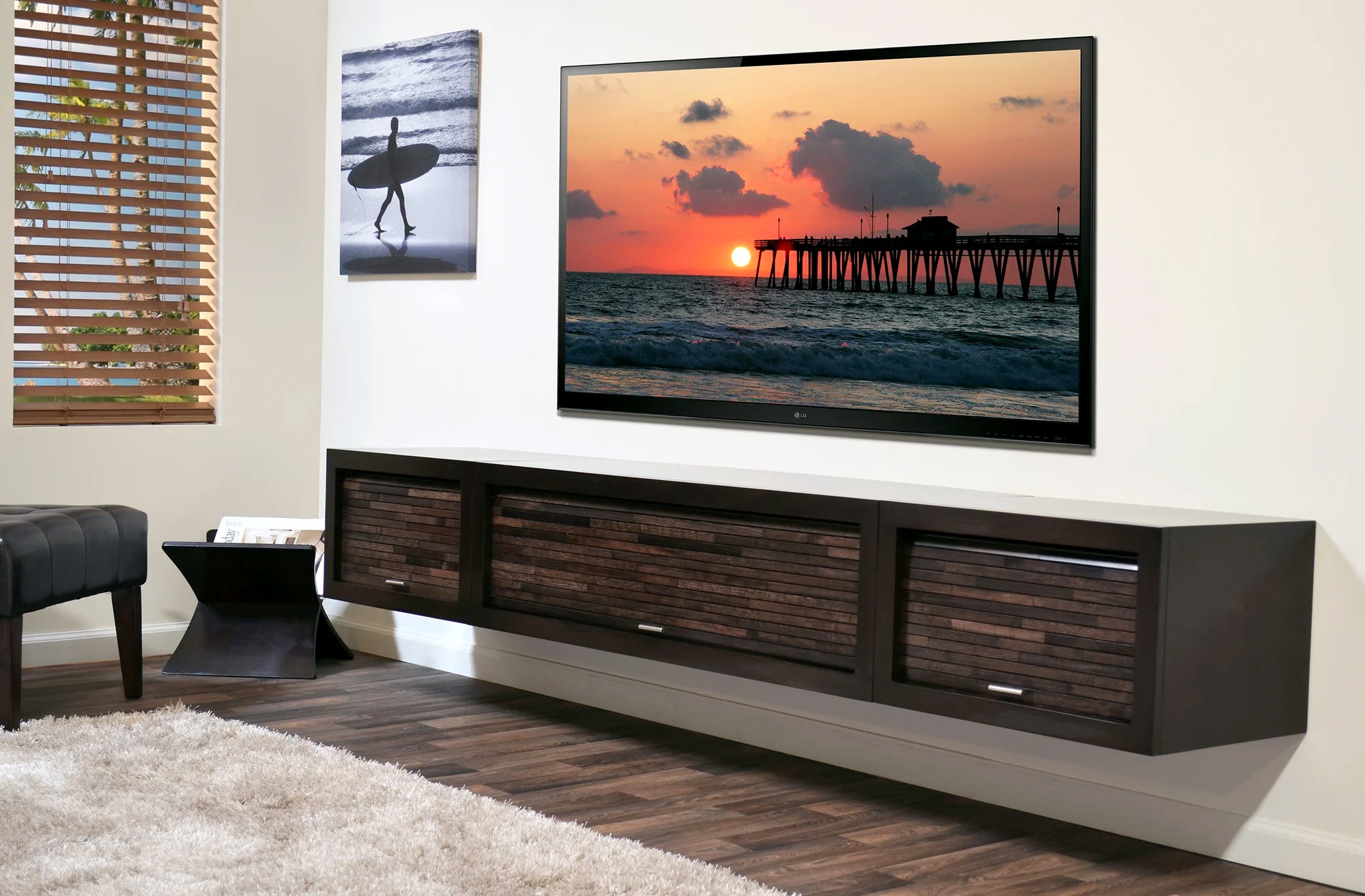 Floating TV Stand Modern Floating Entertainment Center - ECO GEO Collection - Espresso