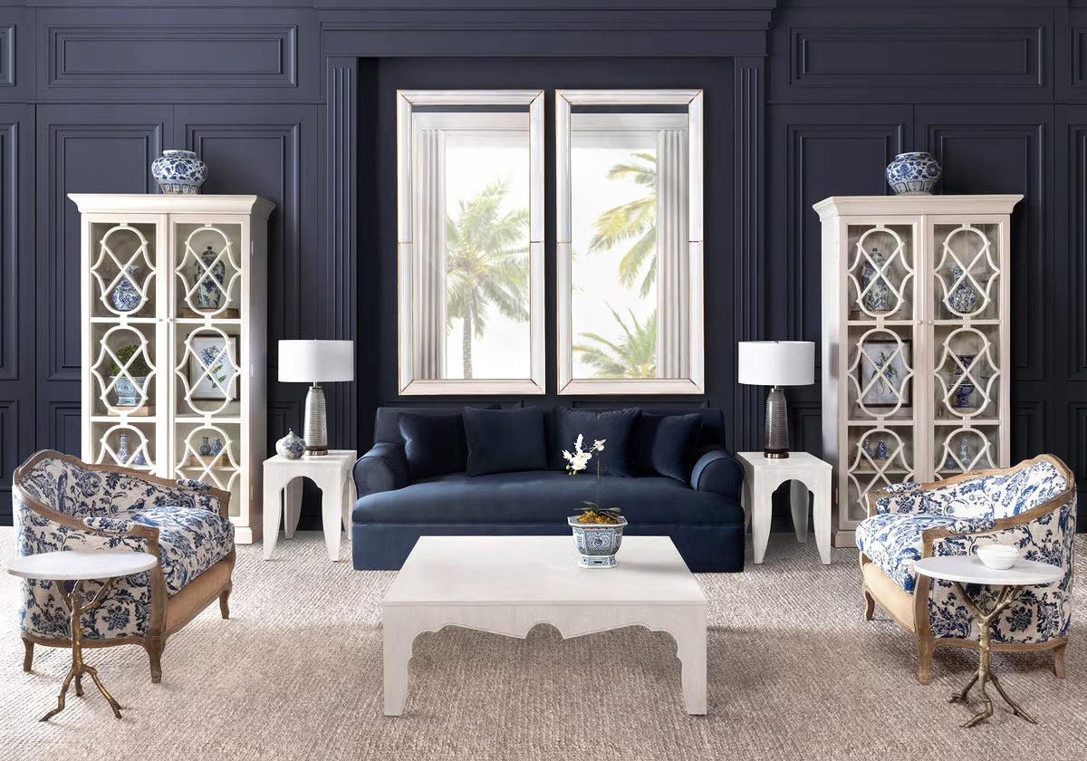 French Country Cottage Blue Bird Toile Settee Chair