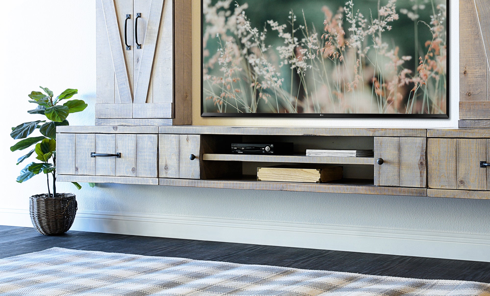 Rustic Gray Floating TV Stand Wall Mount Entertainment Center - Farmhouse - Lakewood Gray