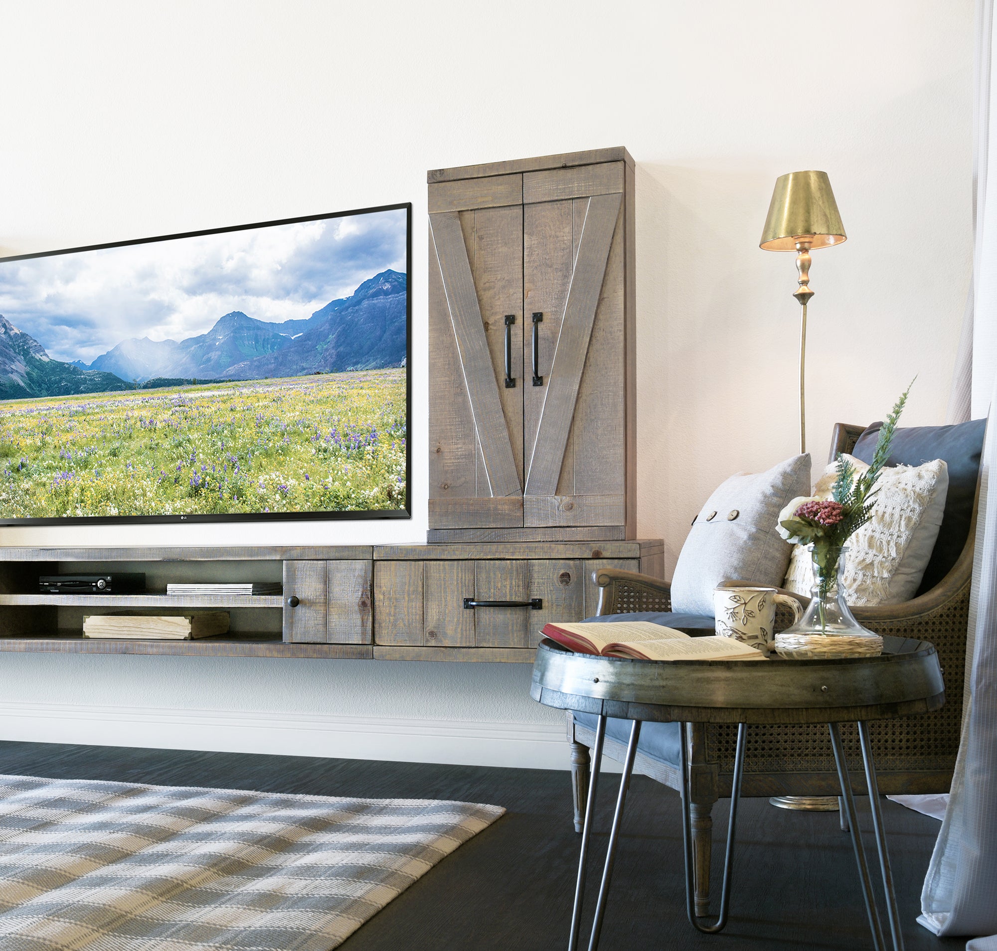 Rustic Gray Floating TV Stand Wall Mount Entertainment Center - Farmhouse - Lakewood Gray