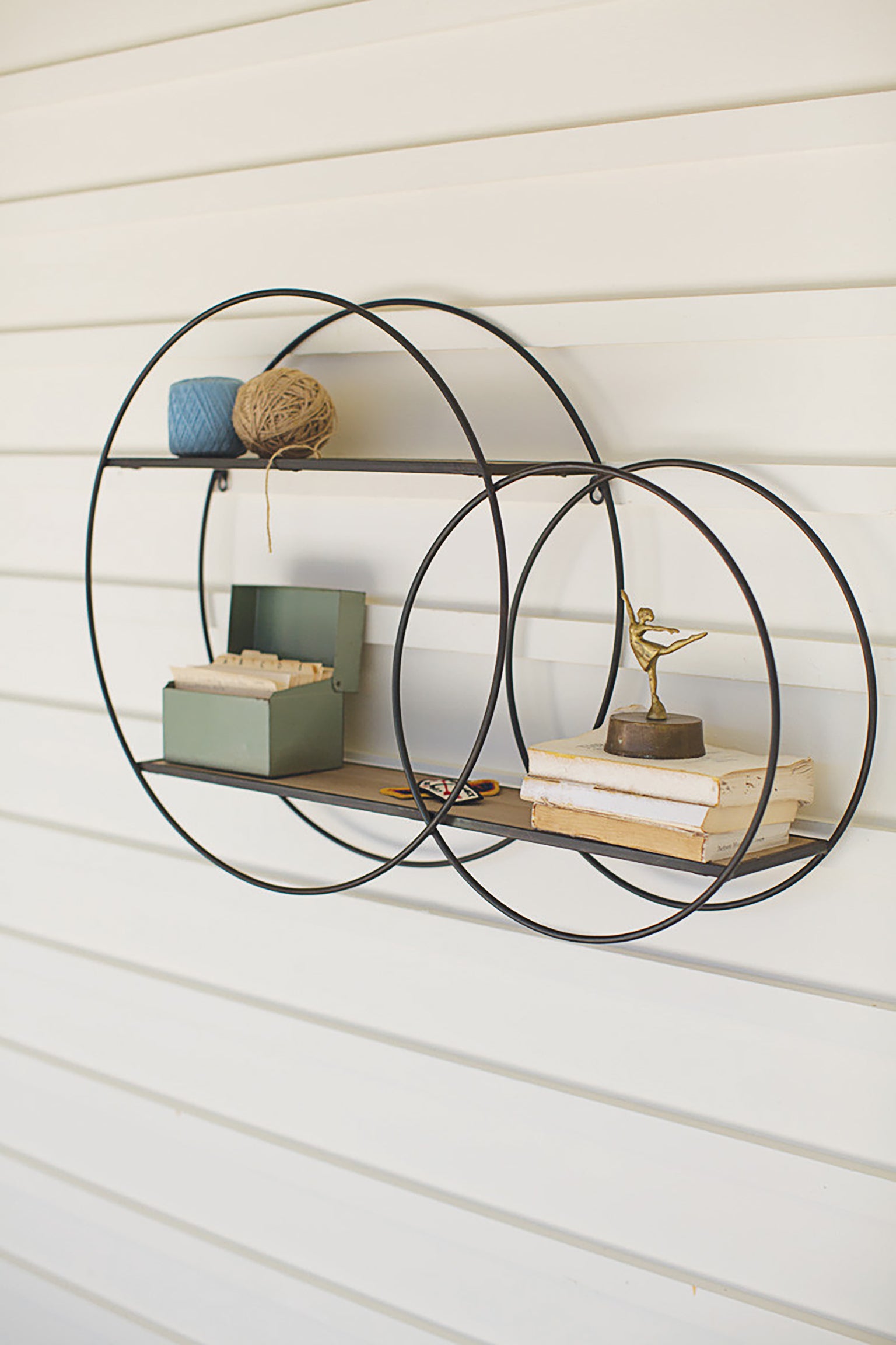 Metal Circle Floating Wall Shelf With Wood