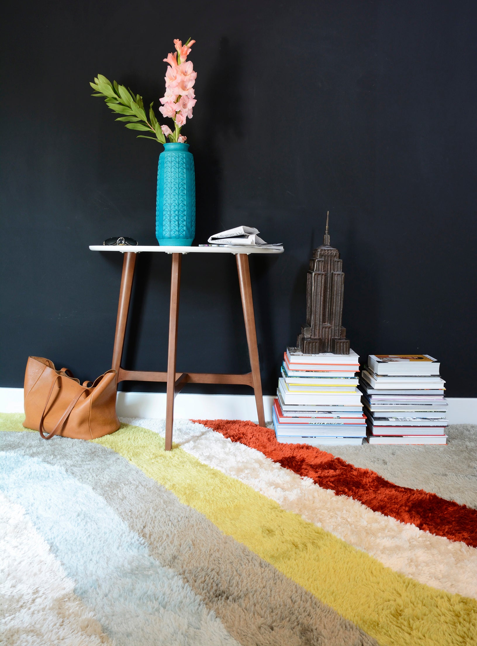 Mid Century Modern Blue Gray Stripe Retro Shag Rug - Novogratz Retro