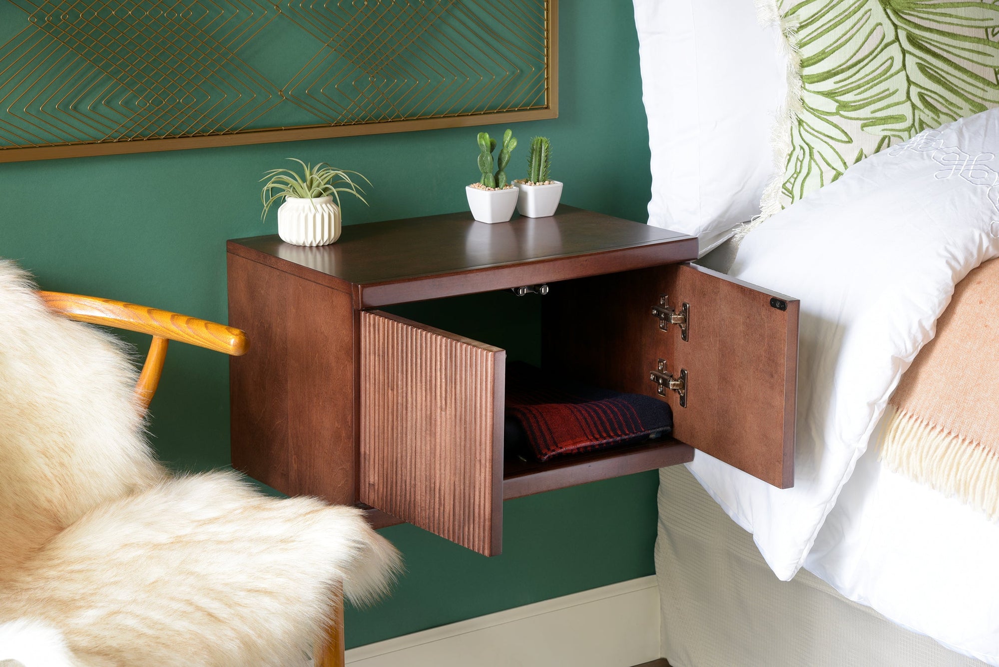 Mid Century Modern Wall Mounted Floating Nightstand - Curve - Mocha OB 50% OFF!