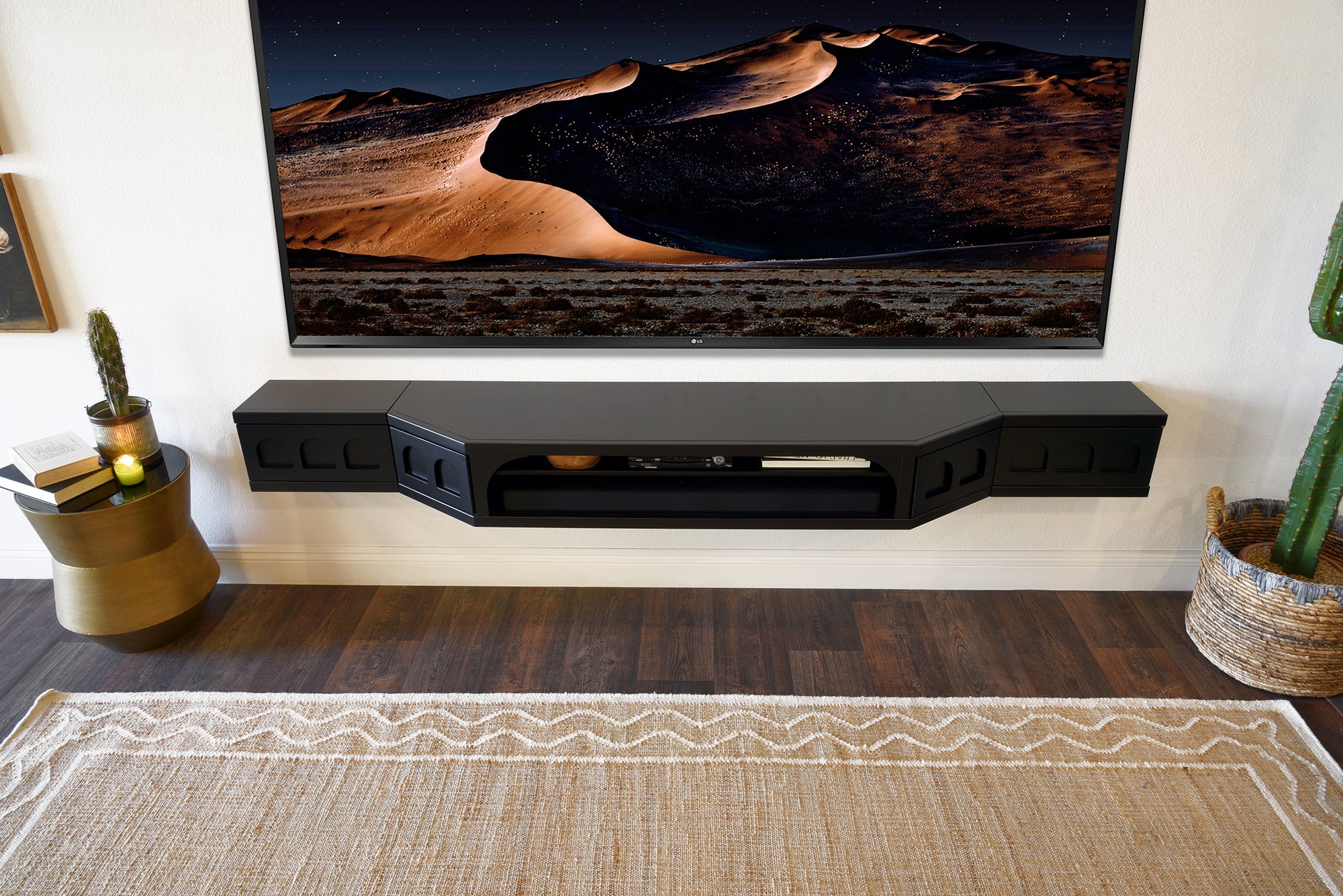 Modern Floating TV Stand Wall Mount Entertainment Center - Santa Barbara - Black