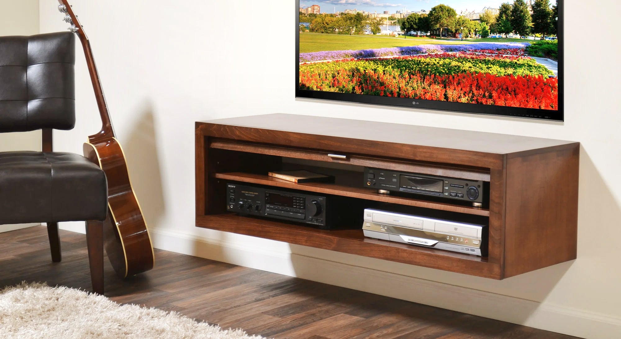 Floating TV Stand - Woodwaves - Floating Entertainment Center Wall Mount Console - ECO GEO Collection - Mocha
