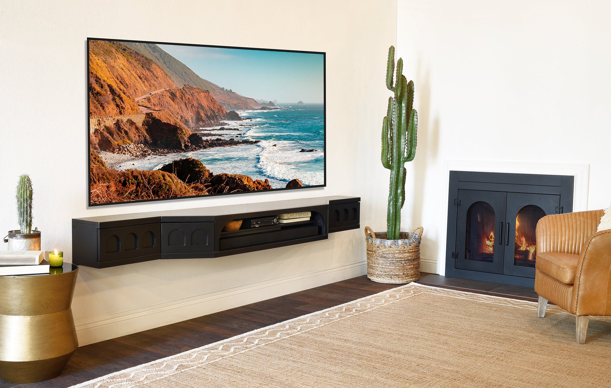 Modern Floating TV Stand Wall Mount Entertainment Center - Santa Barbara - Black