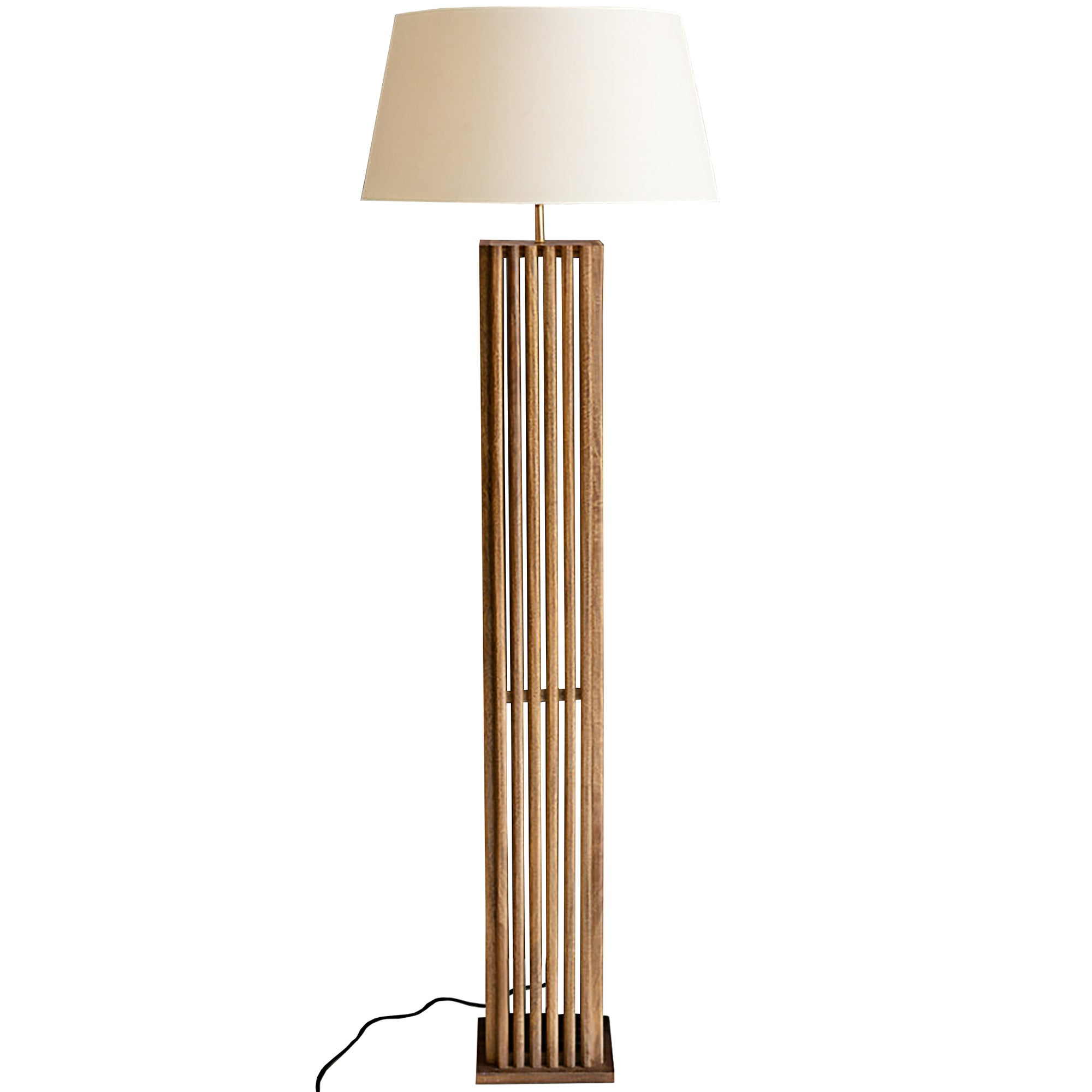 Modern Wood Spindle Floor Lamp With Fabric Shade
