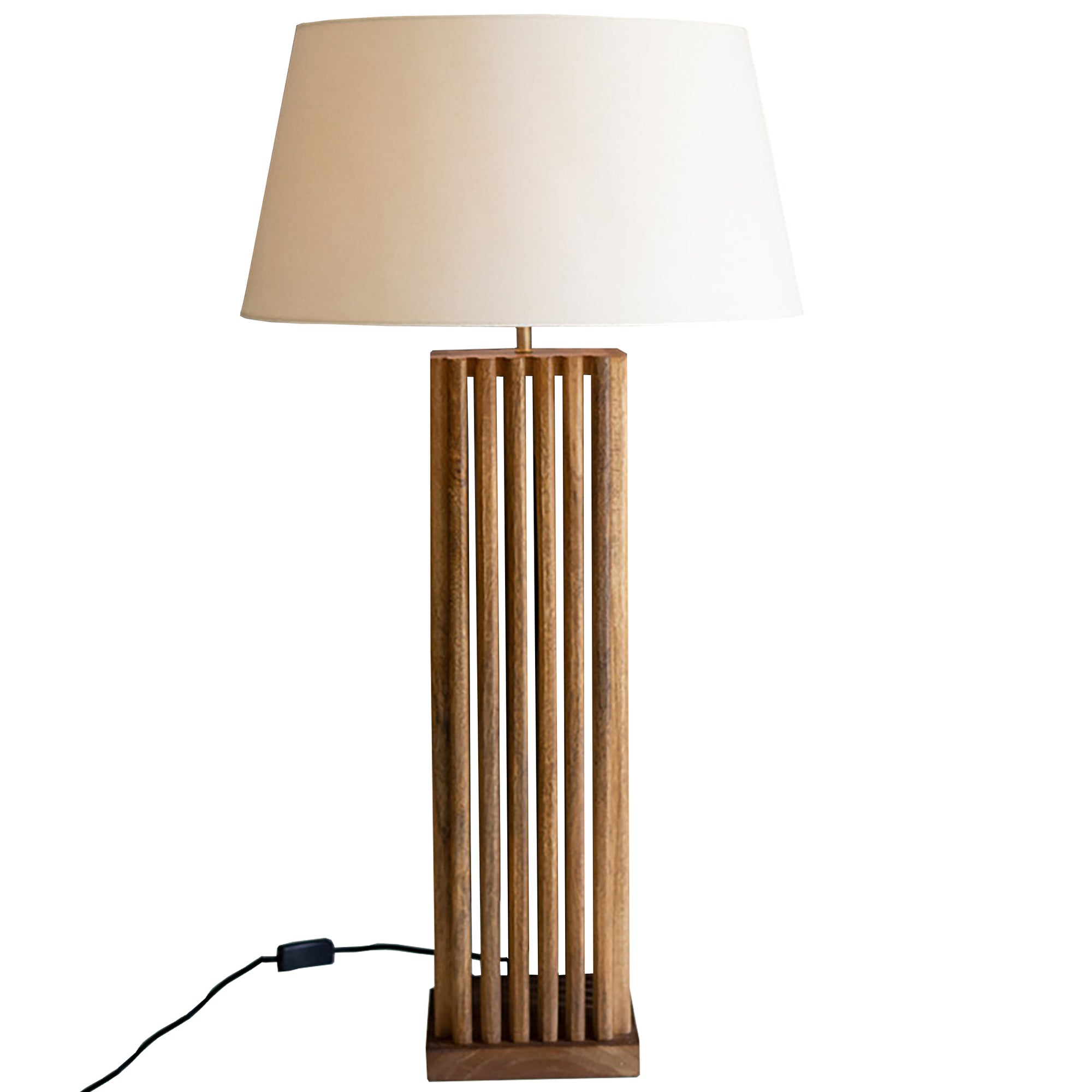 Modern Wood Spindle Table Lamp With Fabric Shade