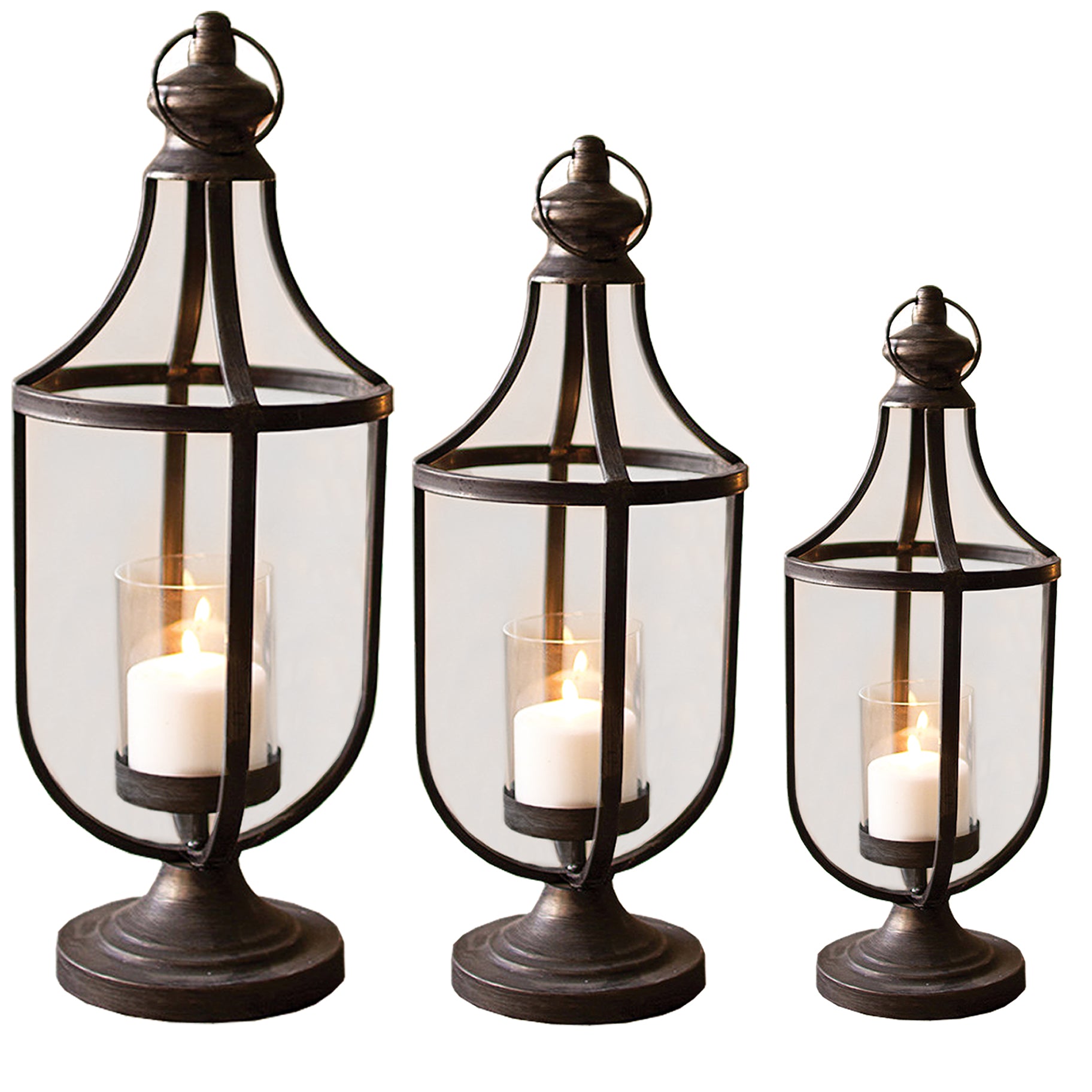 Rustic Metal Candle Lanterns - Set Of 3