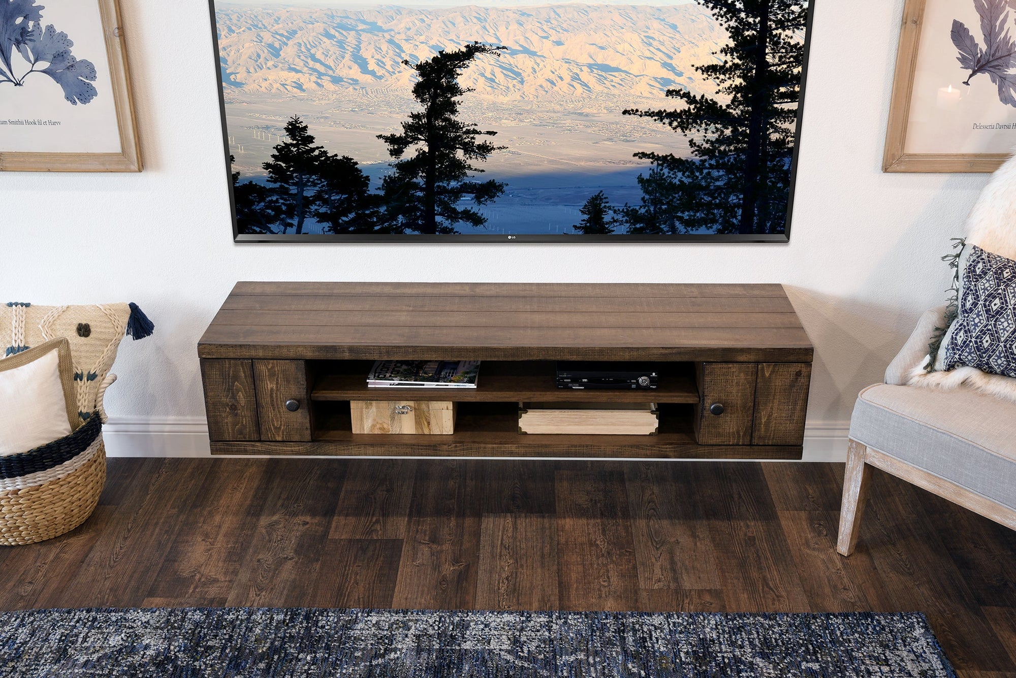 Rustic Barn Wood Style Floating TV Stand - Farmhouse - Spice - OB 50% OFF!