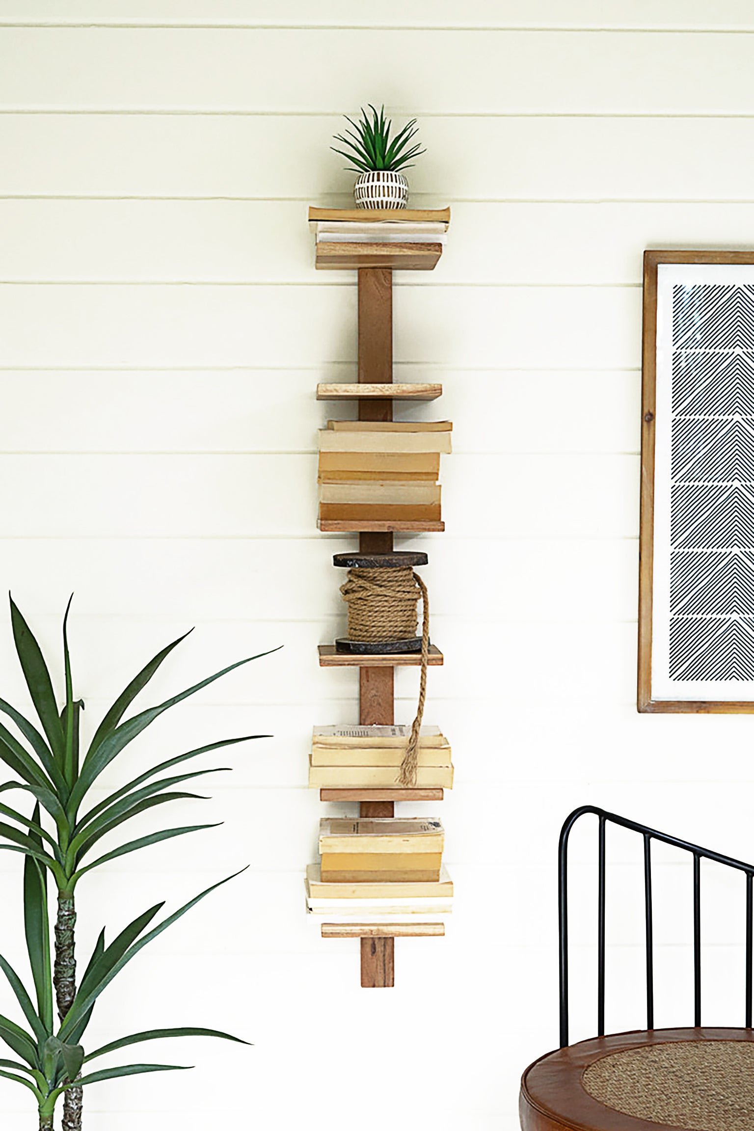 Six Tier Vertical Wood Floating Wall Book Shelf