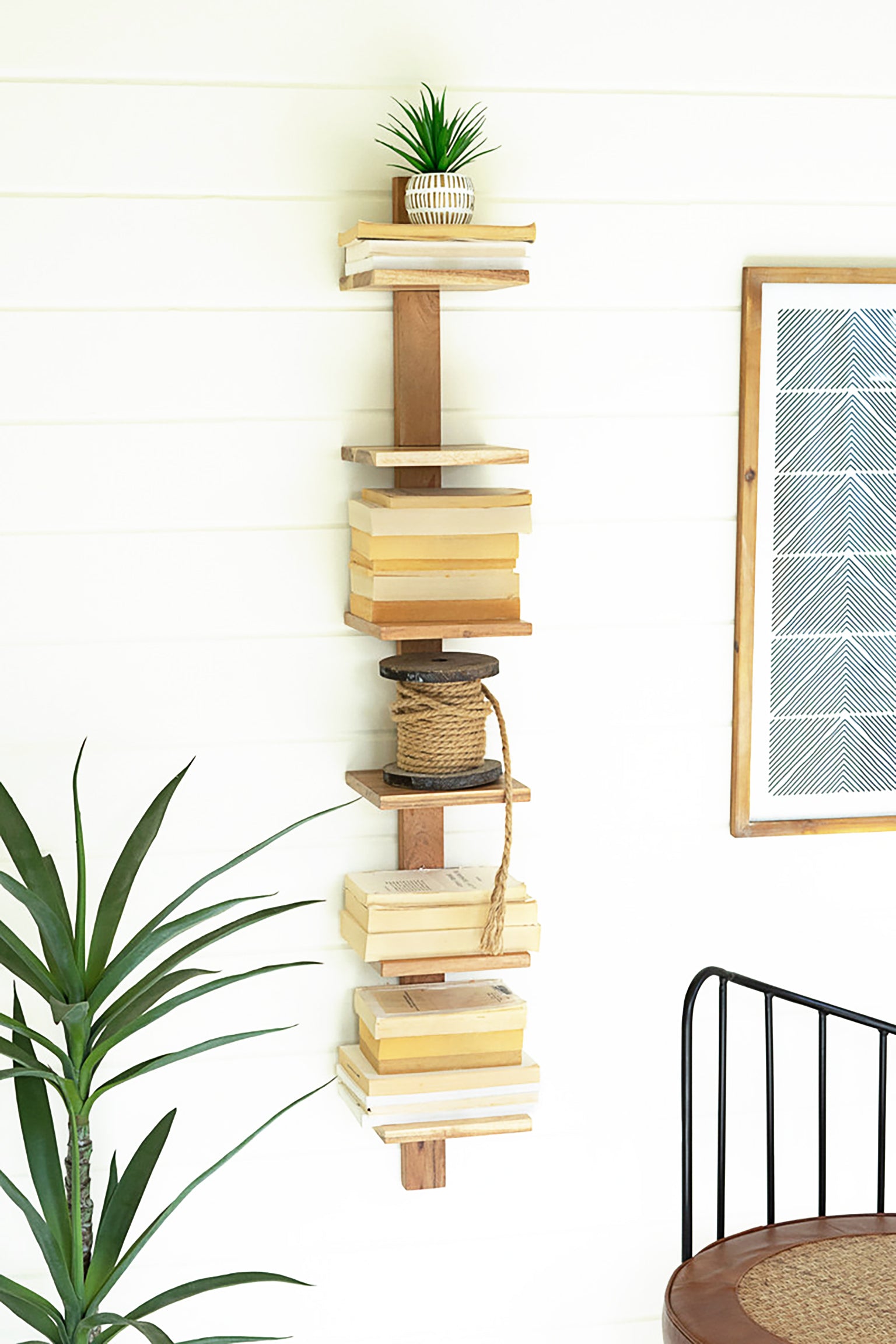 Six Tier Vertical Wood Floating Wall Book Shelf
