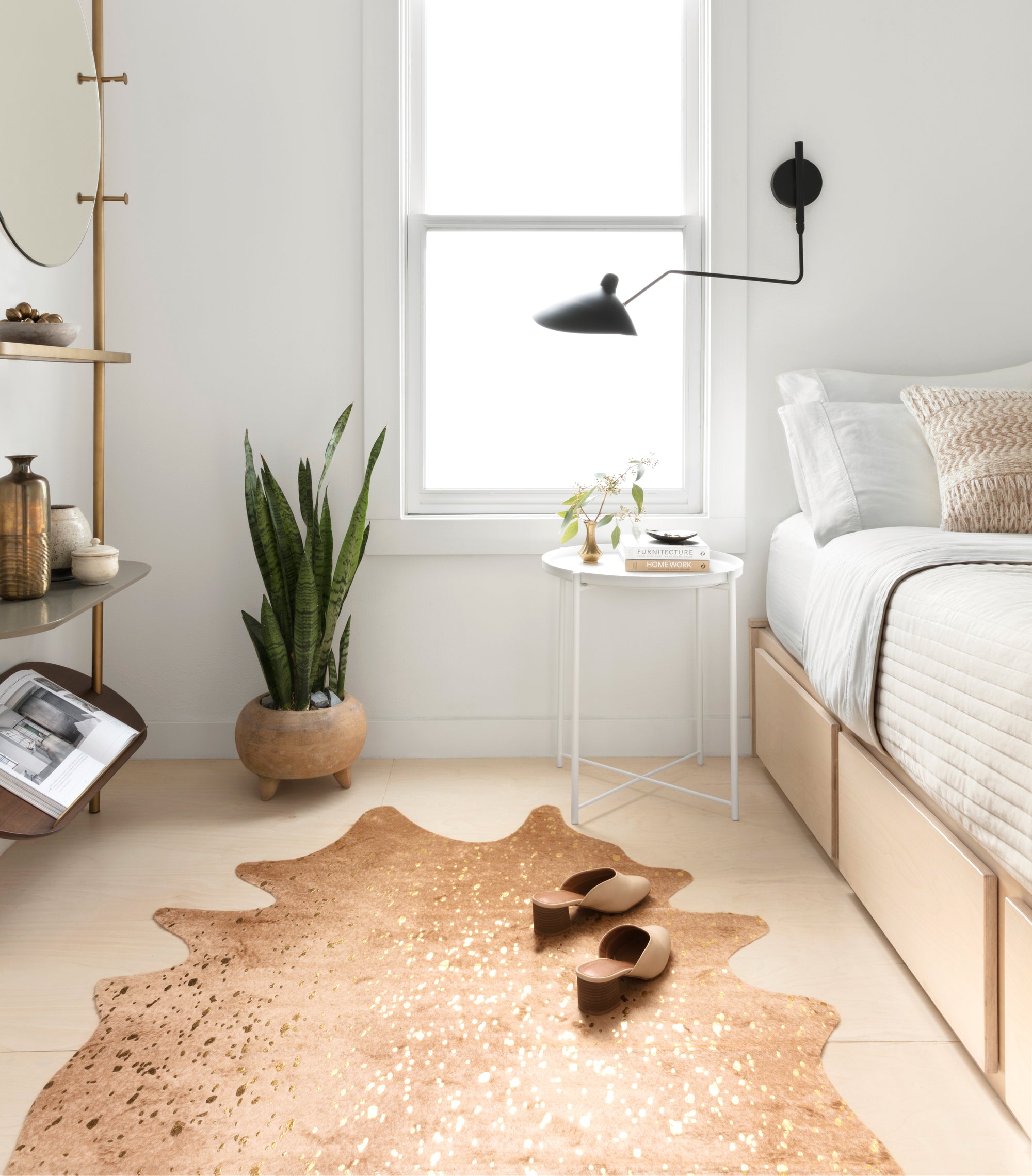 Tan Cowhide Rug With Gold Details