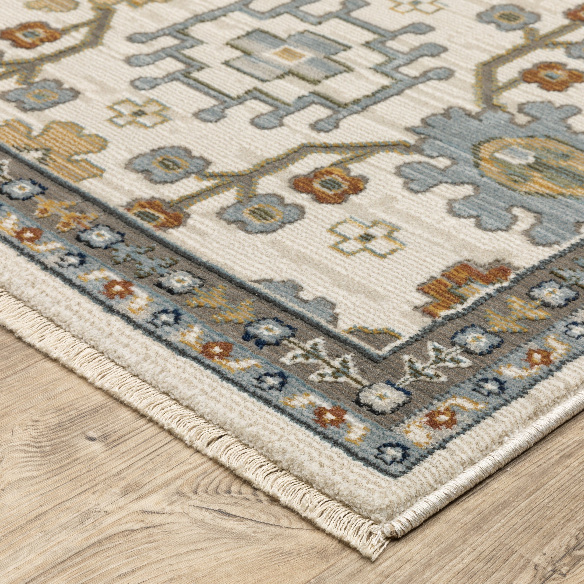 Ivory Rust Pale Blue Grey and Gold Traditional Vintage  Area Rug