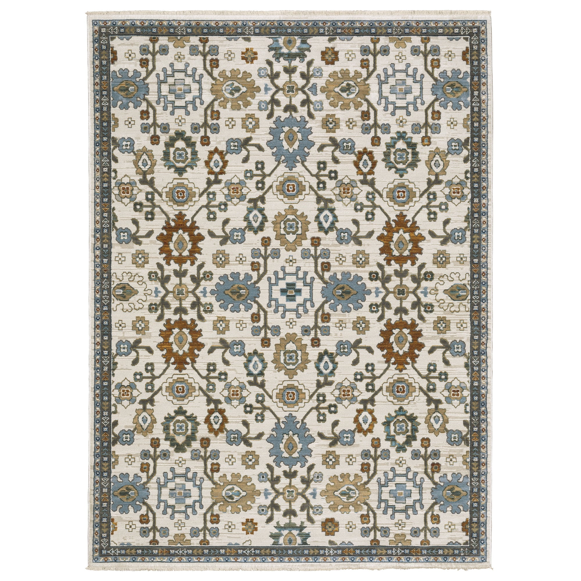 Ivory Rust Pale Blue Grey and Gold Traditional Vintage  Area Rug