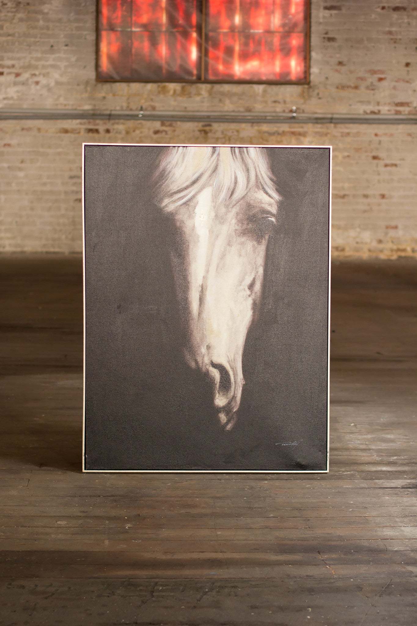 Black and White Horse Face Oil Painting With Silver Frame