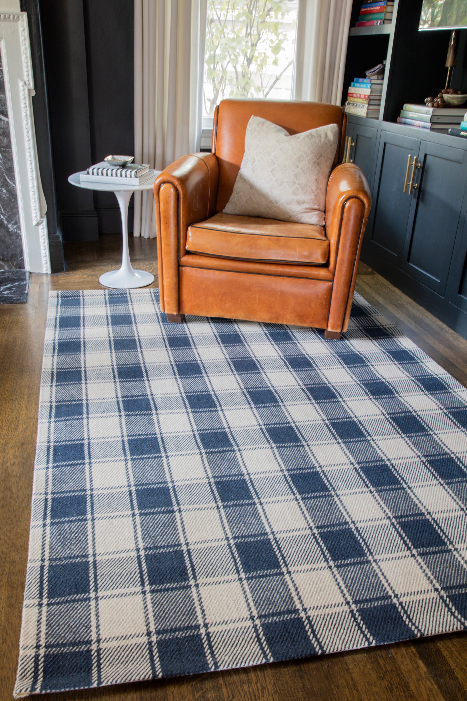 Navy Blue Plaid Tartan Wool Rug - Erin Gates - Marlborough