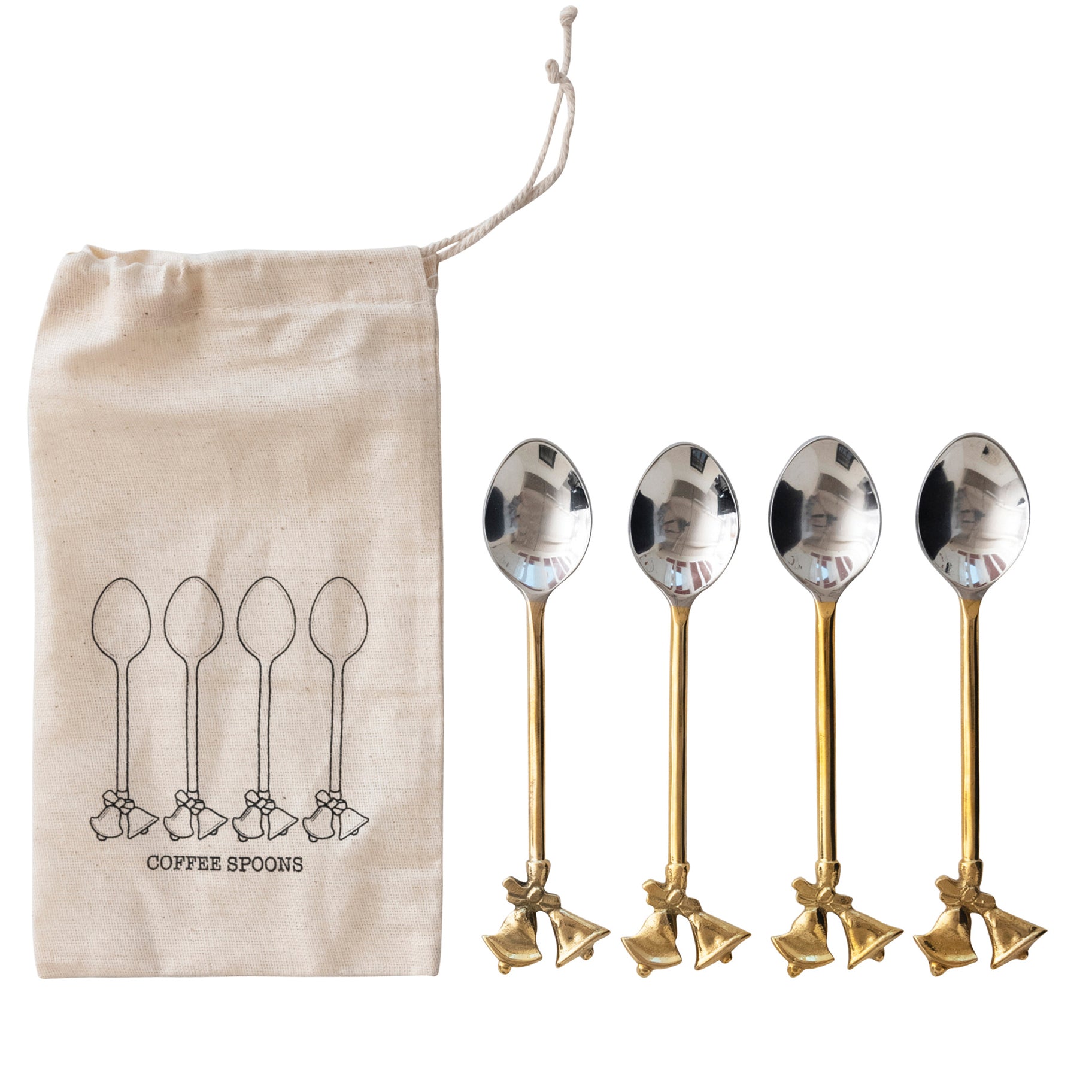 Christmas Bells Brass Spoons - Set of 4