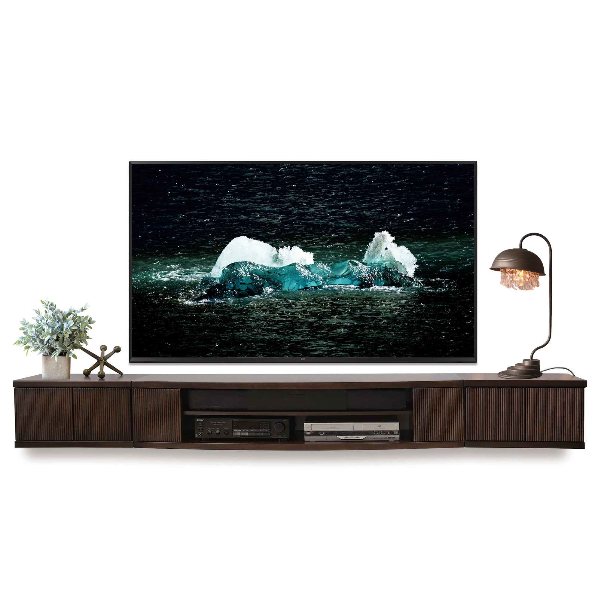 Modern Floating Entertainment Center TV Stand Console - Curve - Espresso