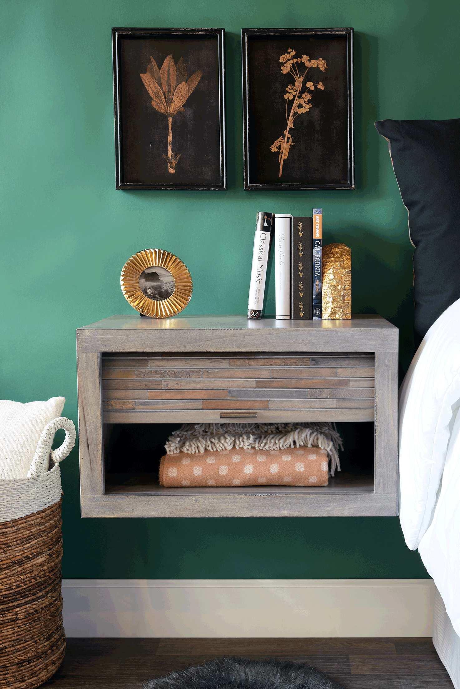 Modern Floating Nightstand All Wood Wall Mount End Table - ECO GEO - Lakewood Gray