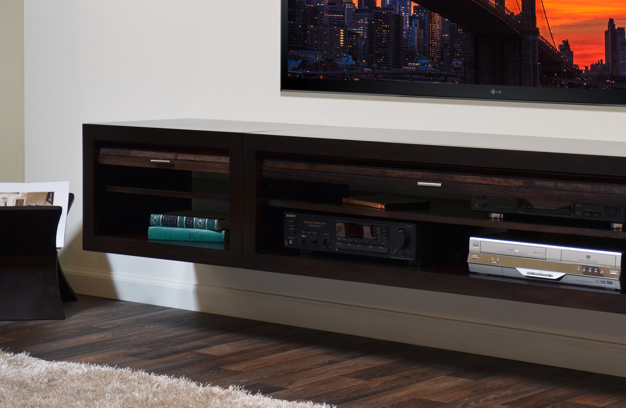 Floating TV Stand - Woodwaves - Floating Entertainment Center - ECO GEO Collection - Espresso