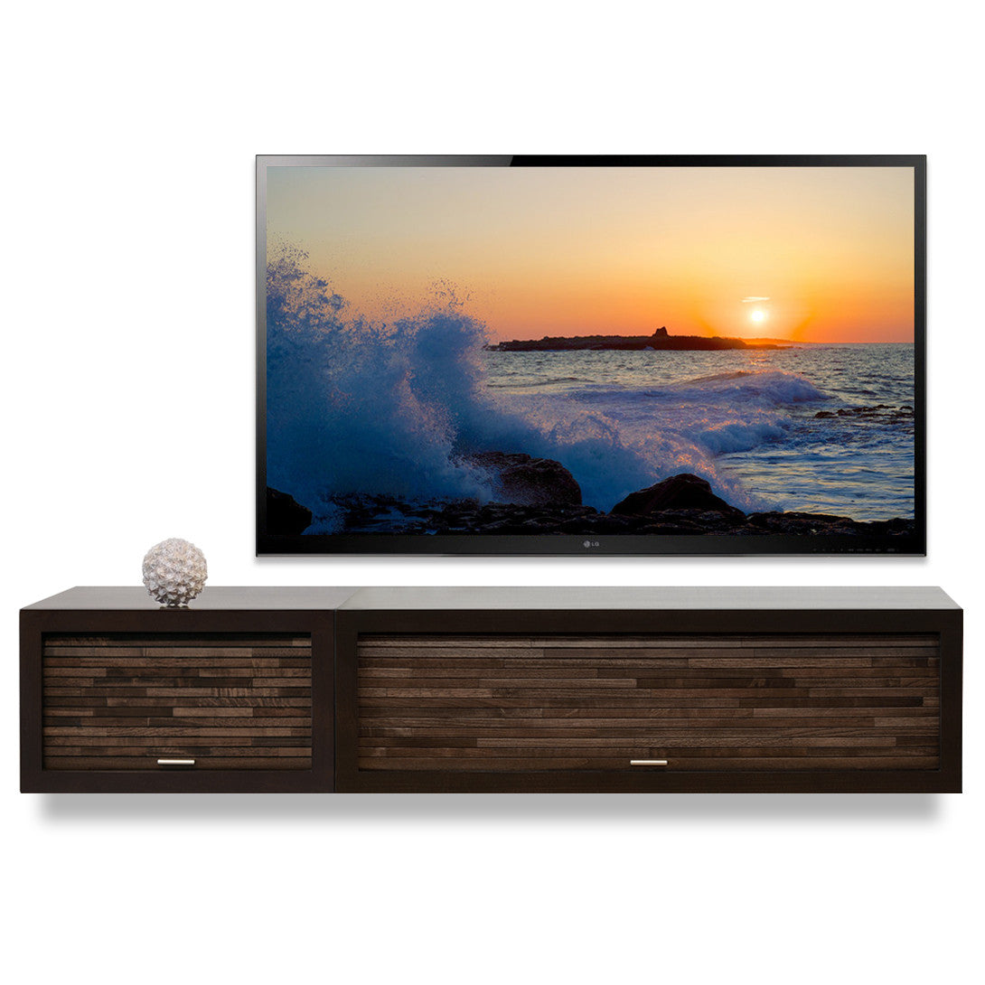 Woodwaves Handcrafted Floating TV Stand Modern Wall Mount Entertainment Center - ECO GEO - Espresso