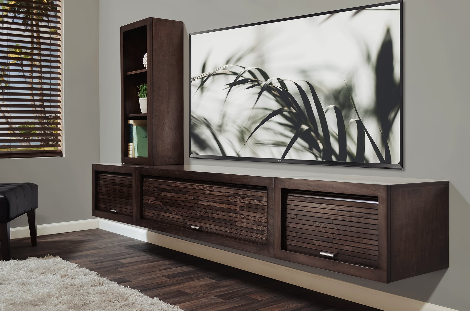 Floating Entertainment Center TV Stand Media Console With Bookcase - ECO GEO - Espresso